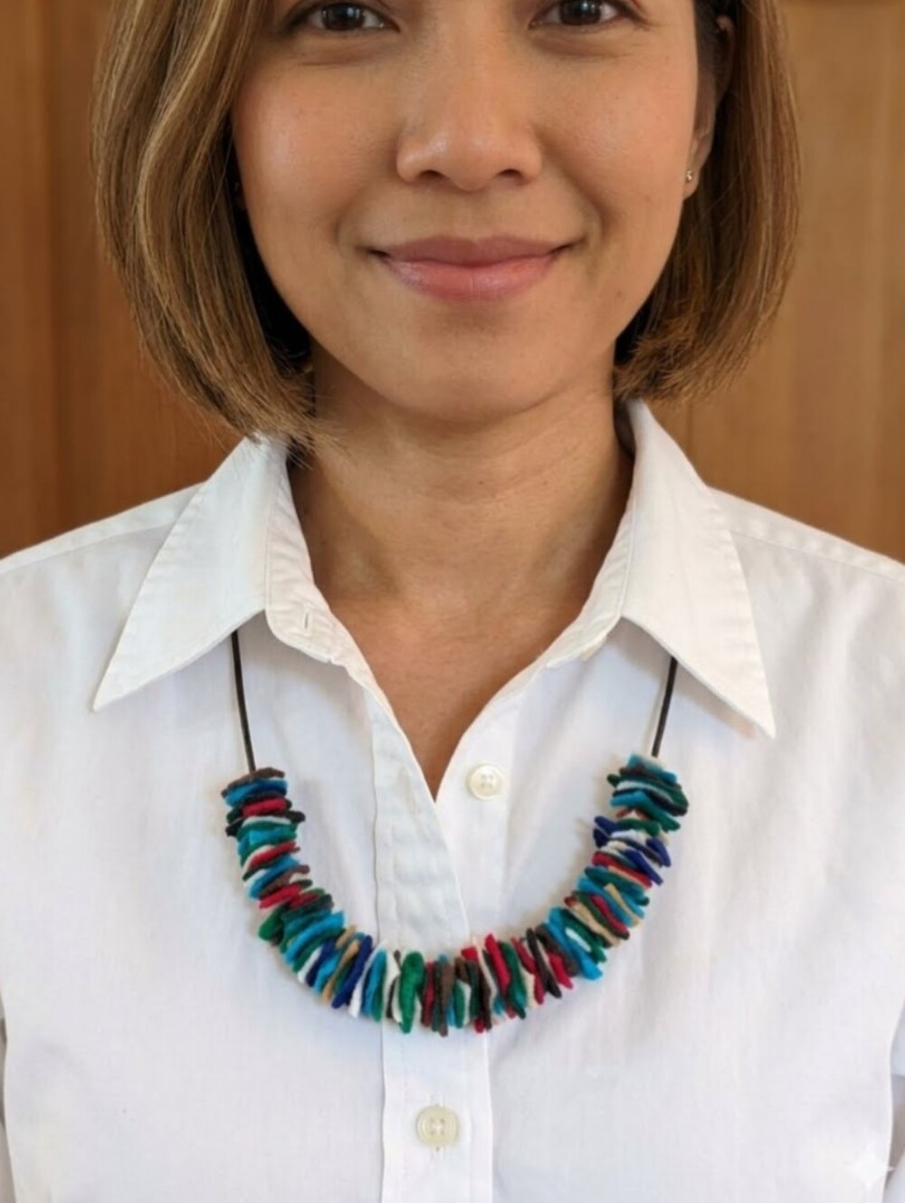 Handmade Multicolor Felt Rectangle Necklace Adjustable Black Leather Cord